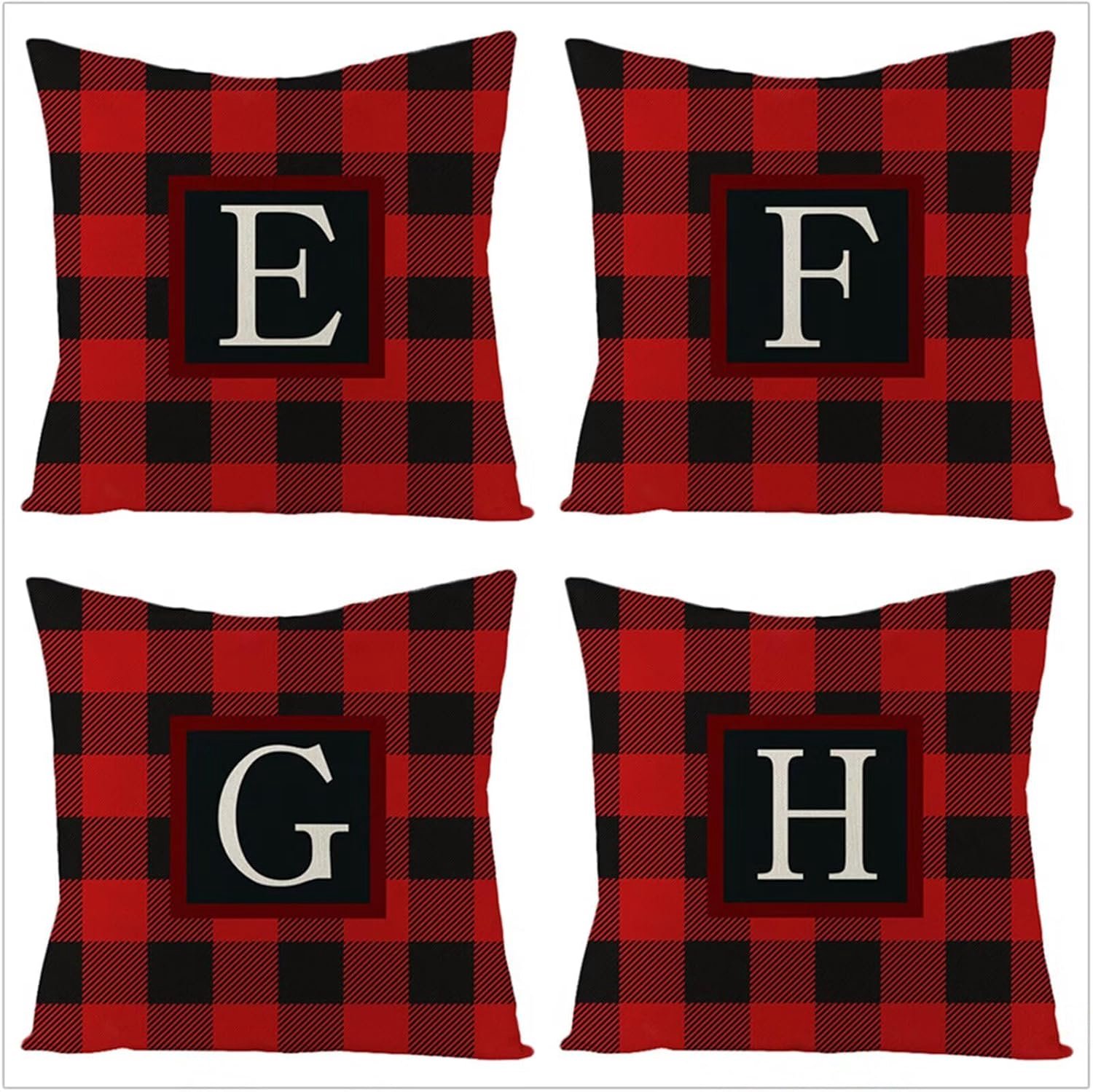 Buitenkussens 80 x 80 cm, rode geruite tuinkussens 82x32 inch, fluwelen zachte kussenhoes voor buiten met onzichtbare rits voor sofa stoel woonkamer, set van 4