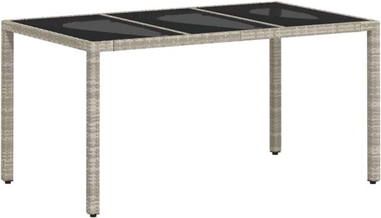 Poly rattan gehard glas moderne eettafelset 5 delig lichtgrijs 150x90x75 cm — afbeelding 5