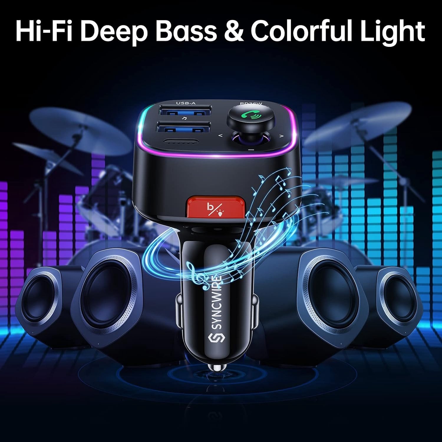Bluetooth FM Transmitter en Auto Lader met Dubbele USB Poorten, 48W Snelladen en LED Display voor Draadloze Radio Ontvangst en 64GB USB Stick met Lichtschakelaar – foto 3