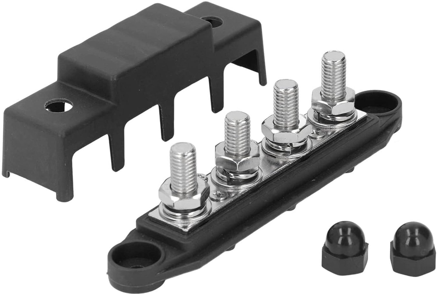 4 Position M10 Bus Bar Heavy Duty Module Power Distribution Block 48V DC Busbar Box for Car Boat 250A (Black) - ShopVlot