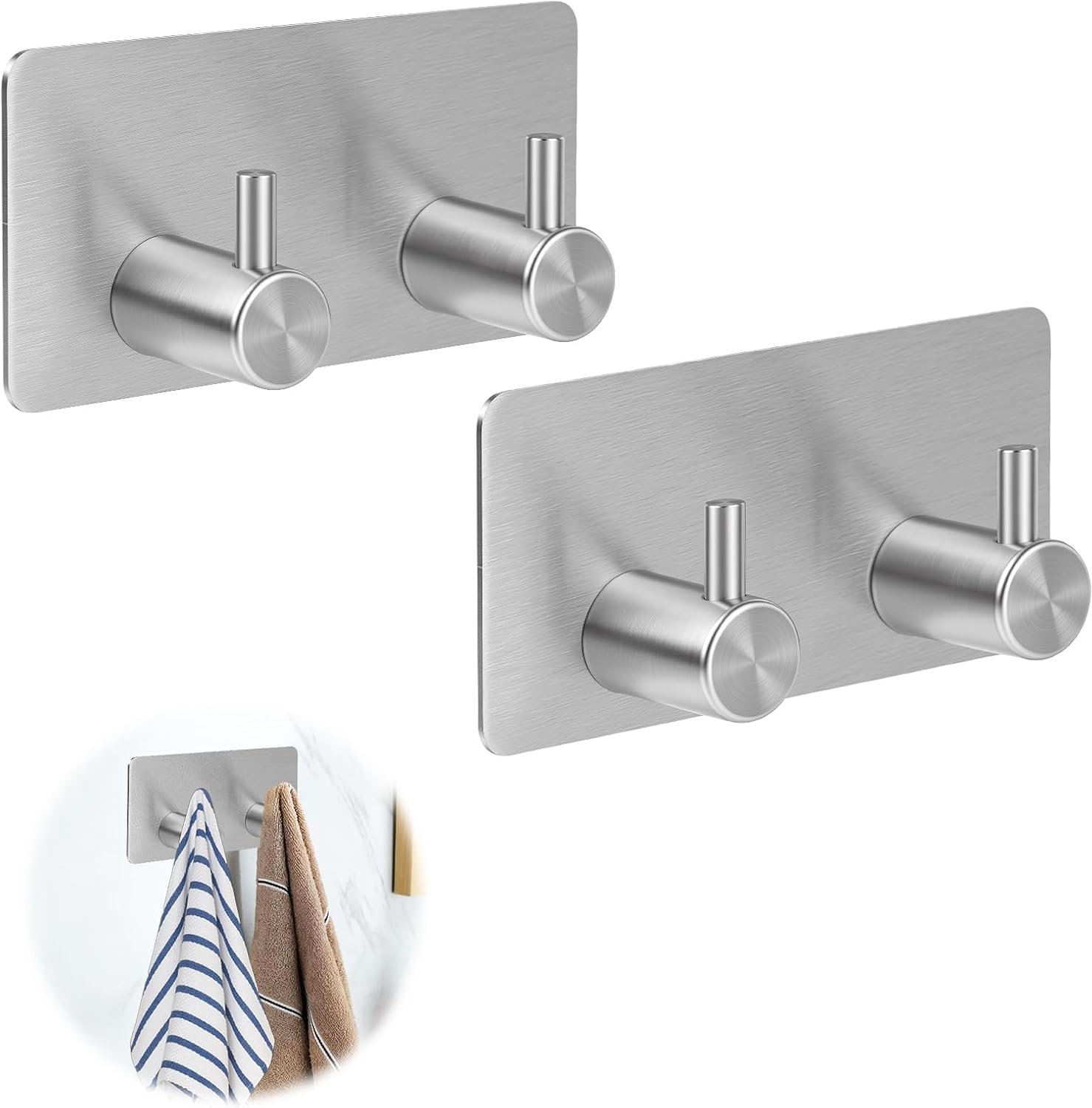 sofun Set van 2 handdoekhouders zonder boren, zelfklevende haken van roestvrij staal, zelfklevende haken voor badkamer - ShopVlot