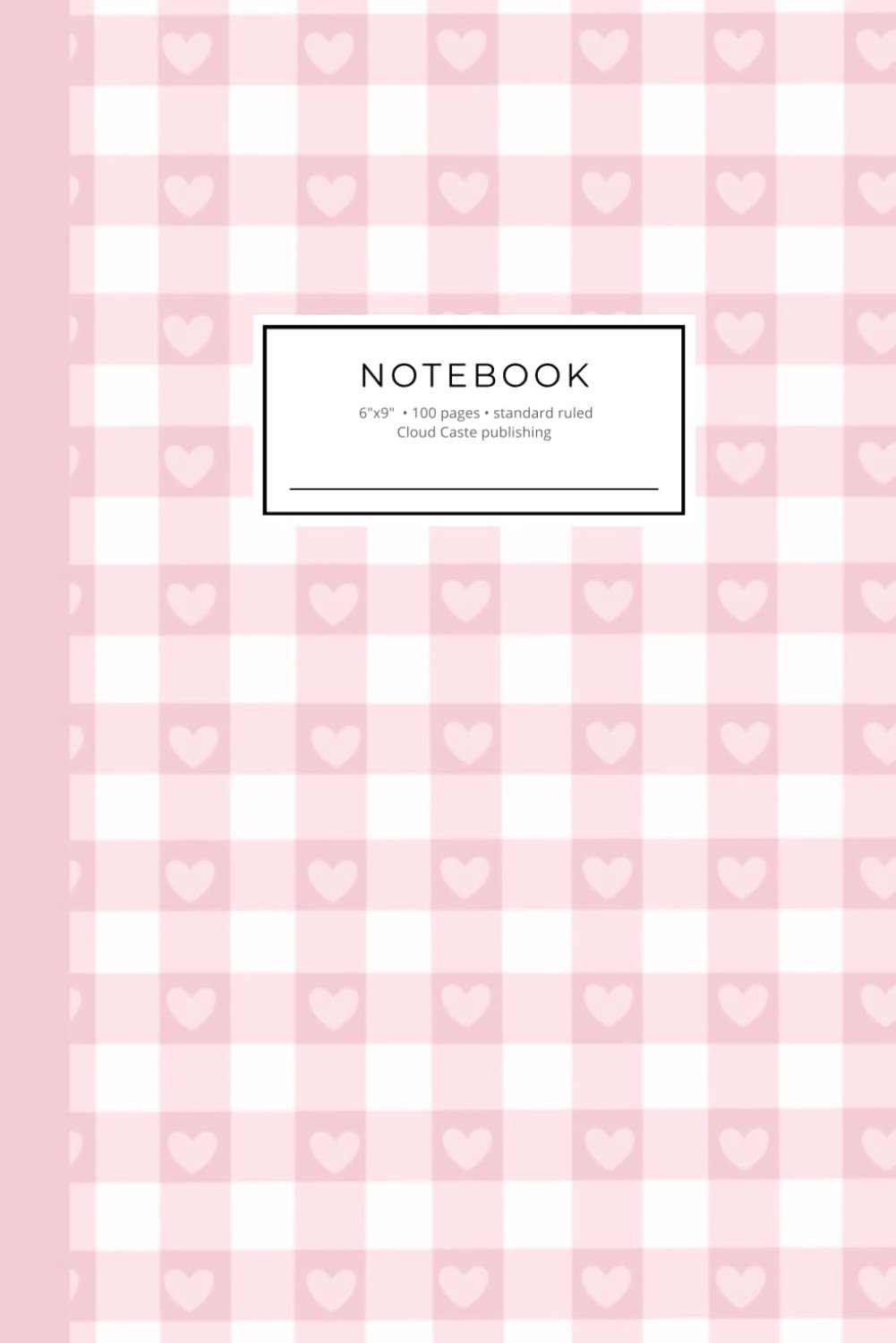 Lined Notebook 6x9” – 100 Pages, Pastel Pink Checkerboard Cover with Hearts: Perfect for Notes, Journal, School & - ShopVlot