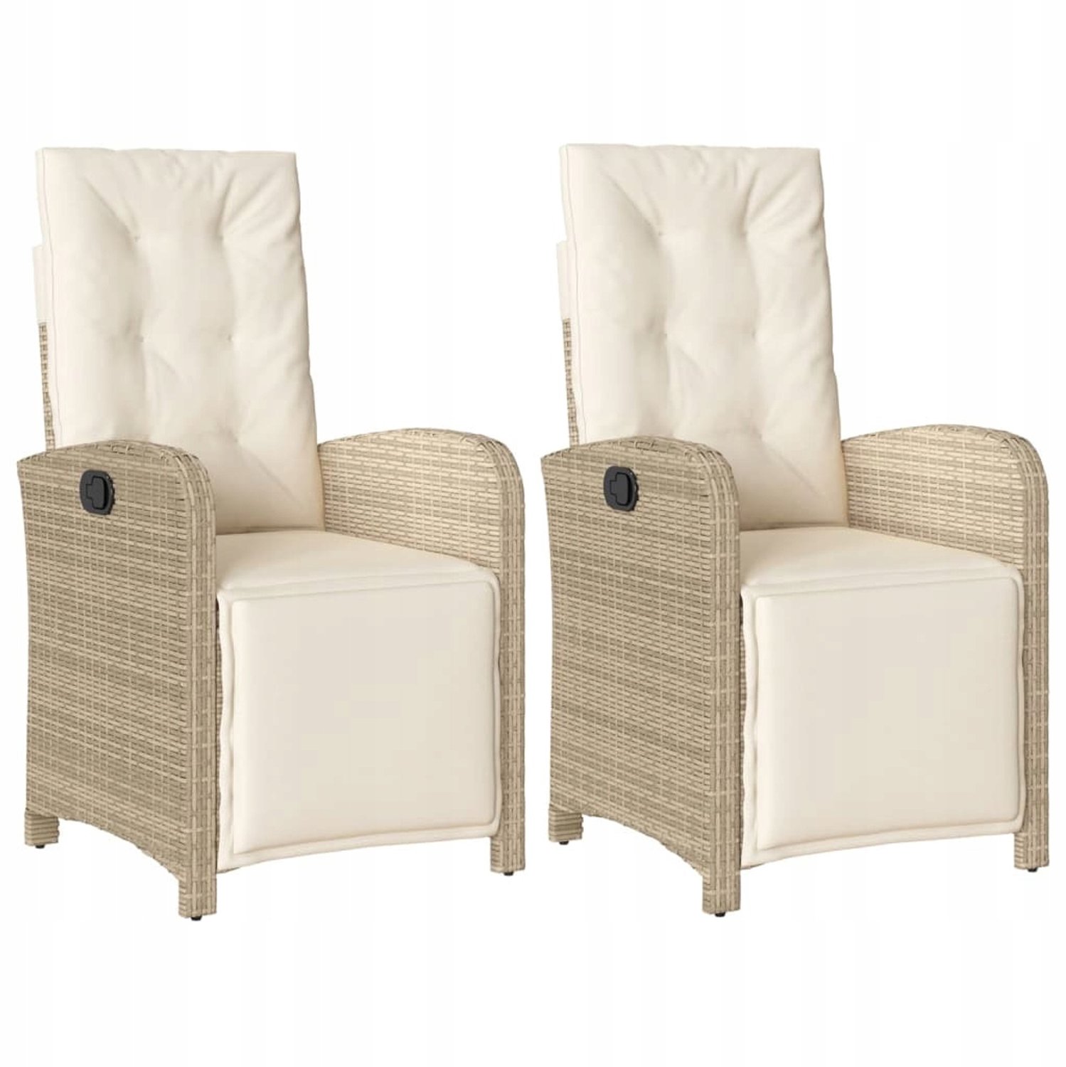 2x Verstelbare Loungestoel Tuinstoel met Kussens - Beige Polyrattan