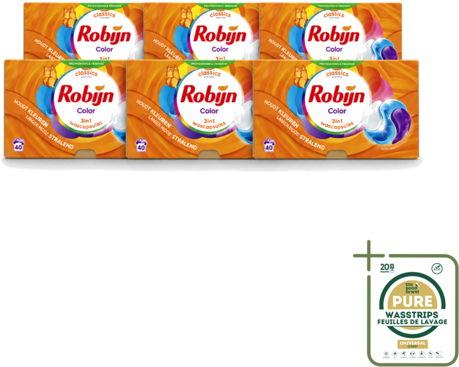 6 x Robijn - 3-in-1 Color - Wascapsules - 40 Wasbeurten - Wasstrips - 3-in-1 Wascapsules - Gekleurde Was - Kleurbescherming - Wasgeur - Biologisch Afbreekbaar