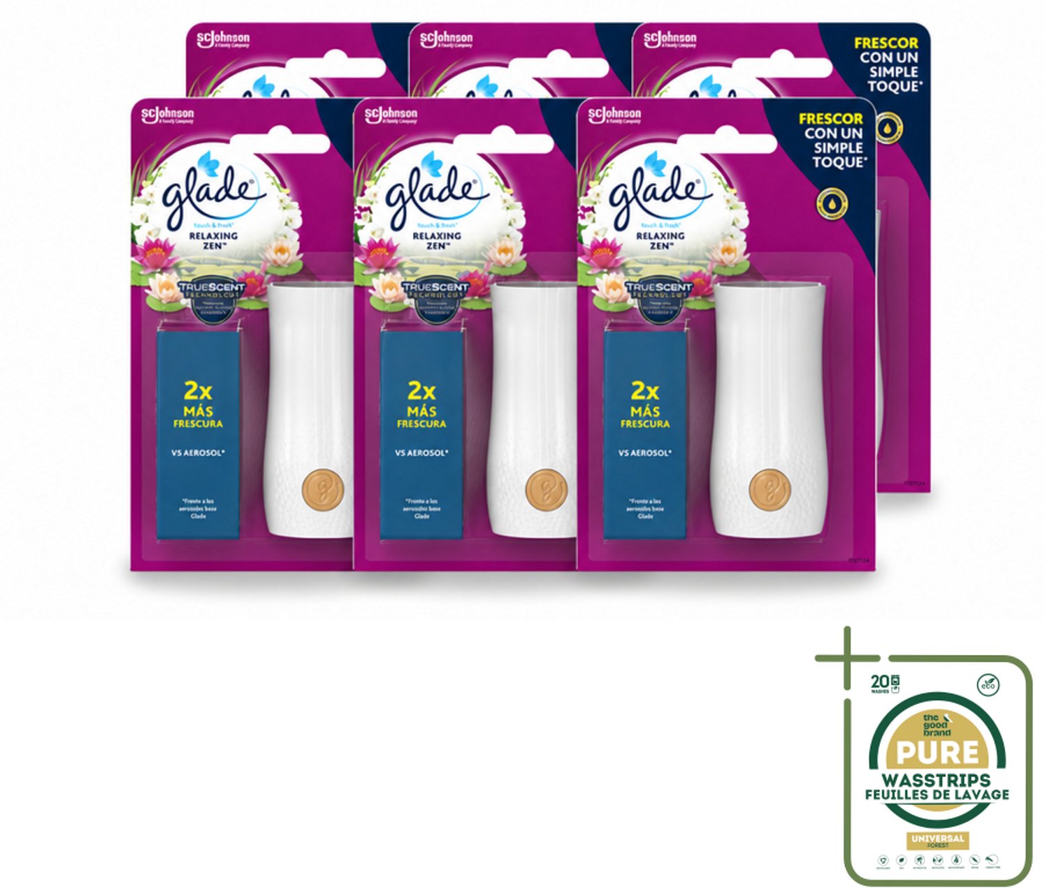 6 x Glade - Touch & Fresh - Relaxing Zen - 10 ml - Wasstrips - Luchtverfrisser - Ontspanning - Frisheid - Geur - Relax