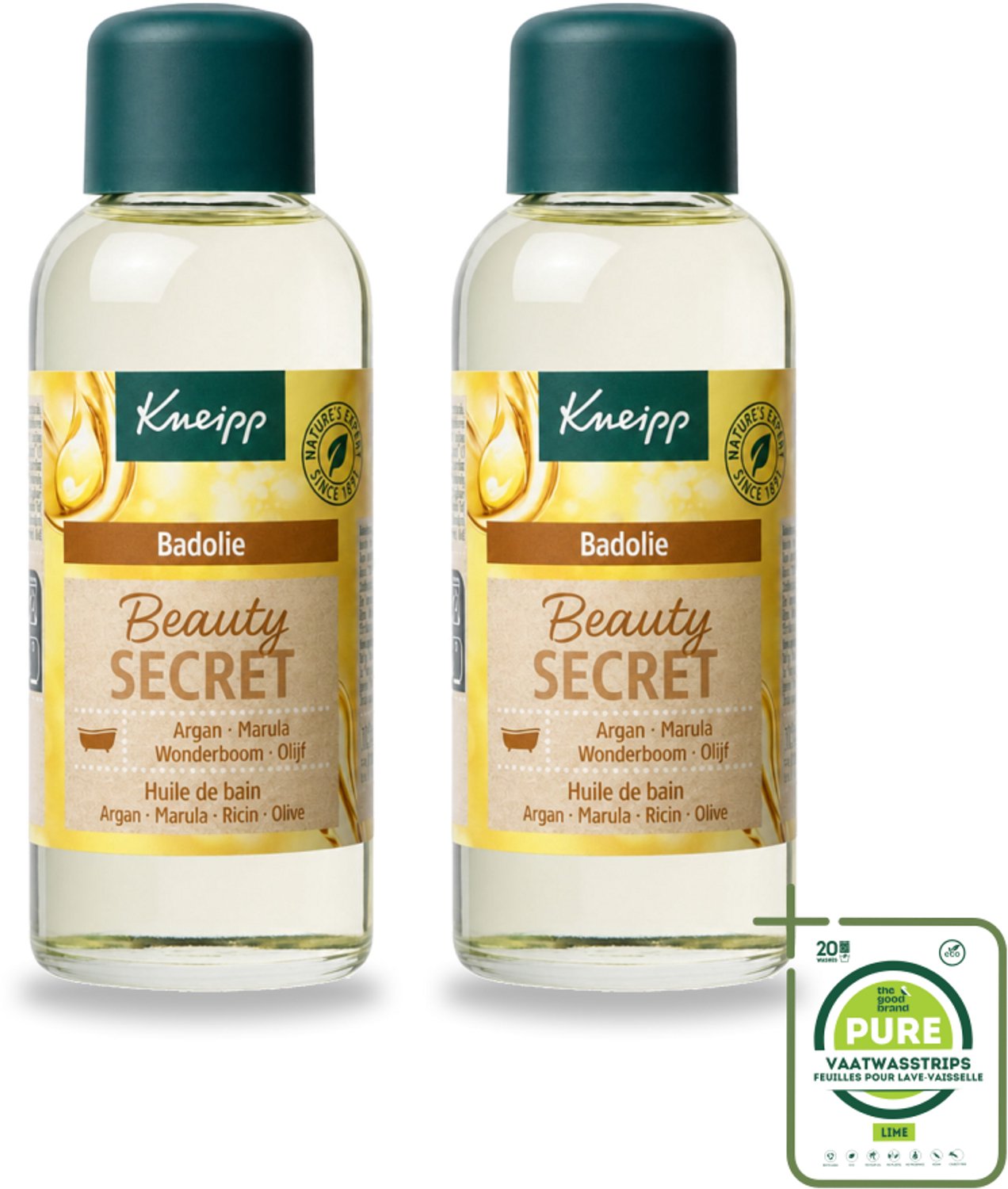 2 x Kneipp - Badolie - Beauty Secret - Voor alle huidtypen - 100 ml - Grootverpakking - Vaatwasstrips - Badolie - Huidverzorging - Natuurlijke Oliën - Luxe Bad - Ontspanning