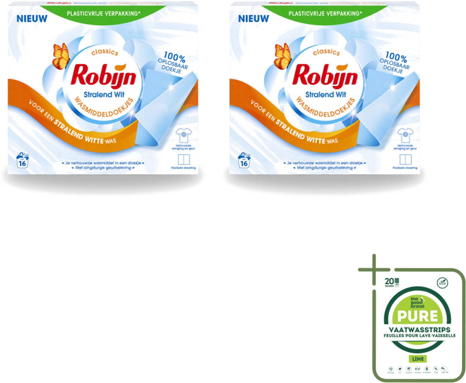 2 x Robijn Classics - Stralend Wit - Wasmiddeldoekjes - 16 Wasstrips - Grootverpakking - Vaatwasstrips - Wasmiddeldoekjes - Stralend Wit - Wasdoekjes - Robijn - Wasverzachter