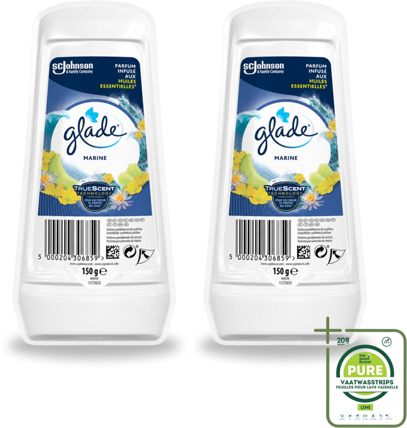 2 x Glade - Gel - Marine - 150 g - Grootverpakking - Frisse Lucht - Zeelucht - Luchtverfrisser - Maritieme Geur - Ontspannende Geur
