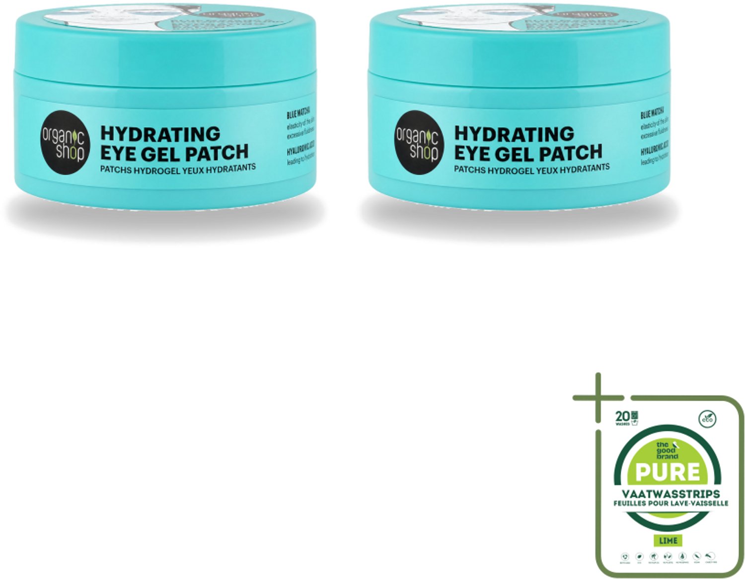 2 x Organic Shop - Eye Gel Patch Blue Matcha & Hyaluronic Acid - Verfrissend en Hydraterend - 60 Patches - Grootverpakking - Vaatwasstrips - Oogverzorging - Hydratatie - Anti-oudering - Oogpatches - Matcha