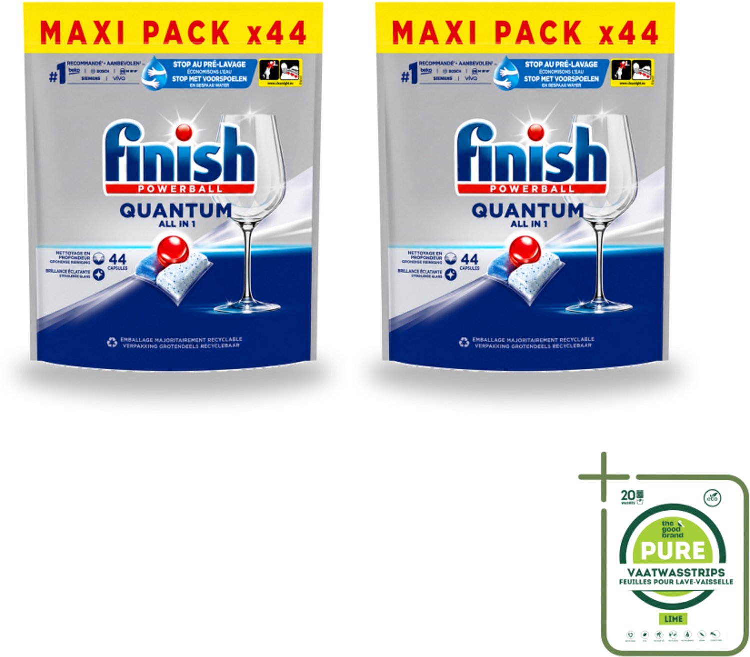 2 x Finish - Vaatwasmiddel - Quantum All in One Regular - Alles-in-1 Kracht - 44 capsules - Grootverpakking - Vaatwasstrips - Vaatwasser - Reiniging - Glans - Vaatwastablet - Quantum