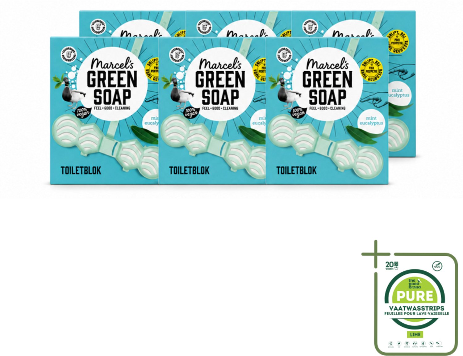 6 x Marcel's Green Soap - Toiletblok - Munt & Eucalyptus - Langdurige werking - 1 Toiletblok - Grootverpakking - Vaatwasstrips - Toiletblok - Munt En Eucalyptus - Fris Toilet - Milieuvriendelijk - Biologisch Afbreekbaar