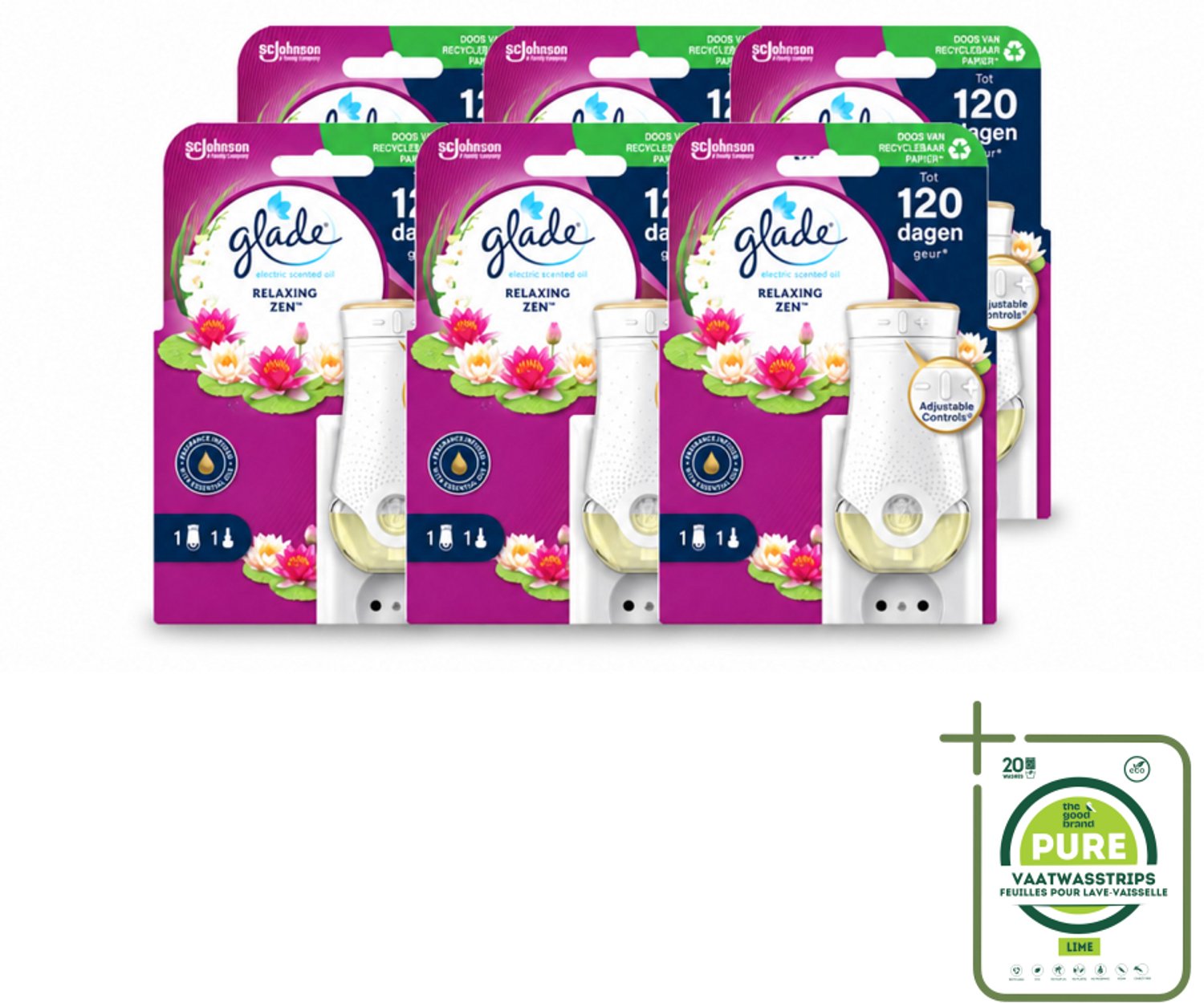 6 x Glade - Houder Elektrische Olie - Relaxing Zen - Grootverpakking - Vaatwasstrips - Relaxatie - Ontspanning - Geur - Sfeer - Sfeerontspanning