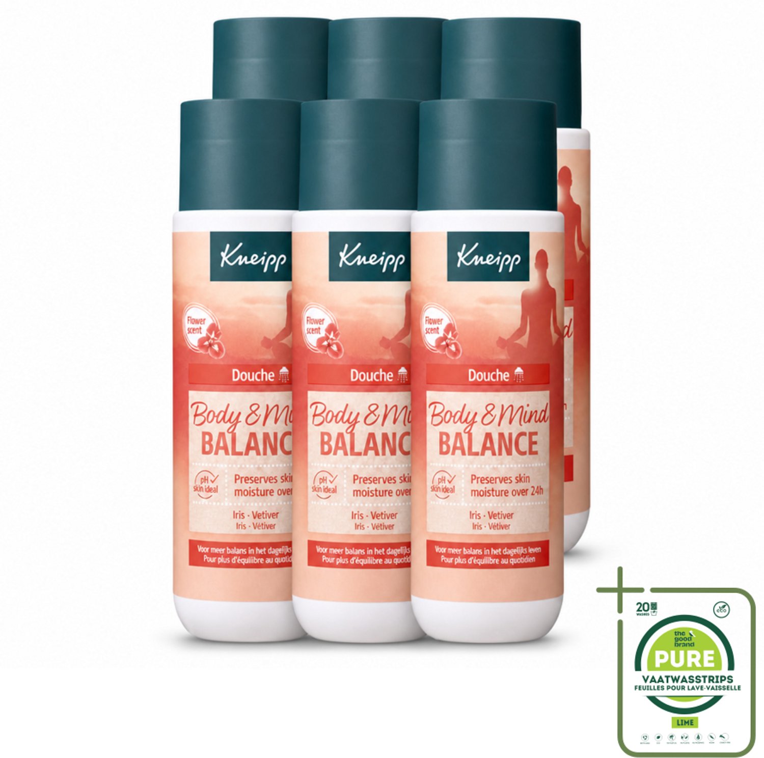 6 x Kneipp - Douchegel - Body & Mind Balance - 200 ml - Grootverpakking - Vaatwasstrips - Douchegel - Balans - Innerlijke Rust - Kalmerend - Opwekkend