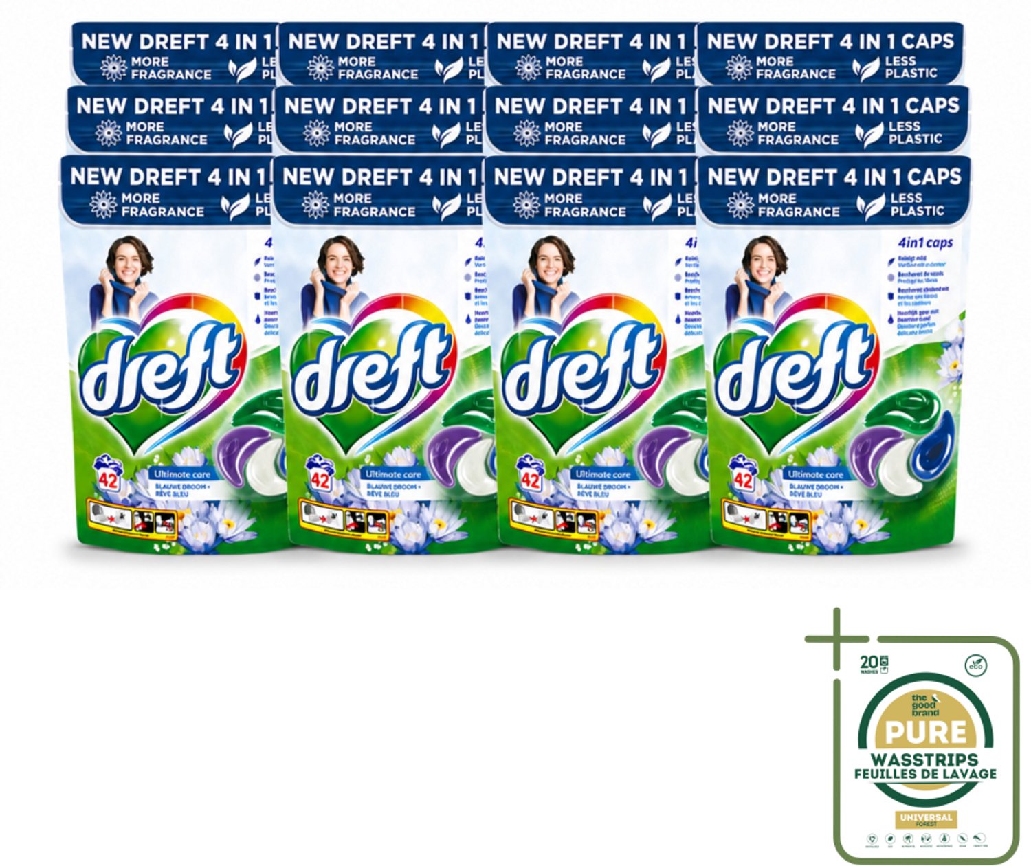 12 x Dreft - Wasmiddelcapsules - 4-in-1 Blue Dream - Krachtige waskracht - 42 Wasbeurten - Wasstrips - Wasmiddelcapsules - Frisse Was - Kleurbescherming - Was Kracht - Wasmiddel 4 In 1