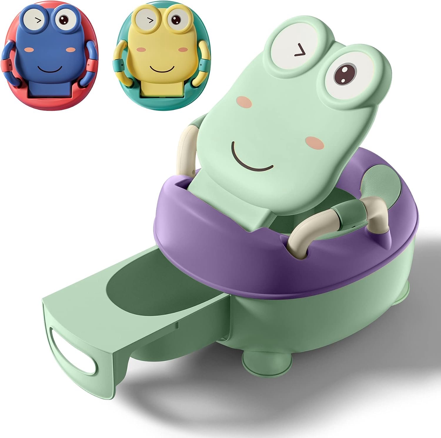 Froadp Baby Potje Van 0-6 Jaar Kinder Potjestrainer met PU Toiletbril & Uitschuifbare Kamerpot Draagbare Toilettrainer met Deksel Verwijderbaar Kikker Vorm Kindertoilet (48,5cm Hoog, Groen)