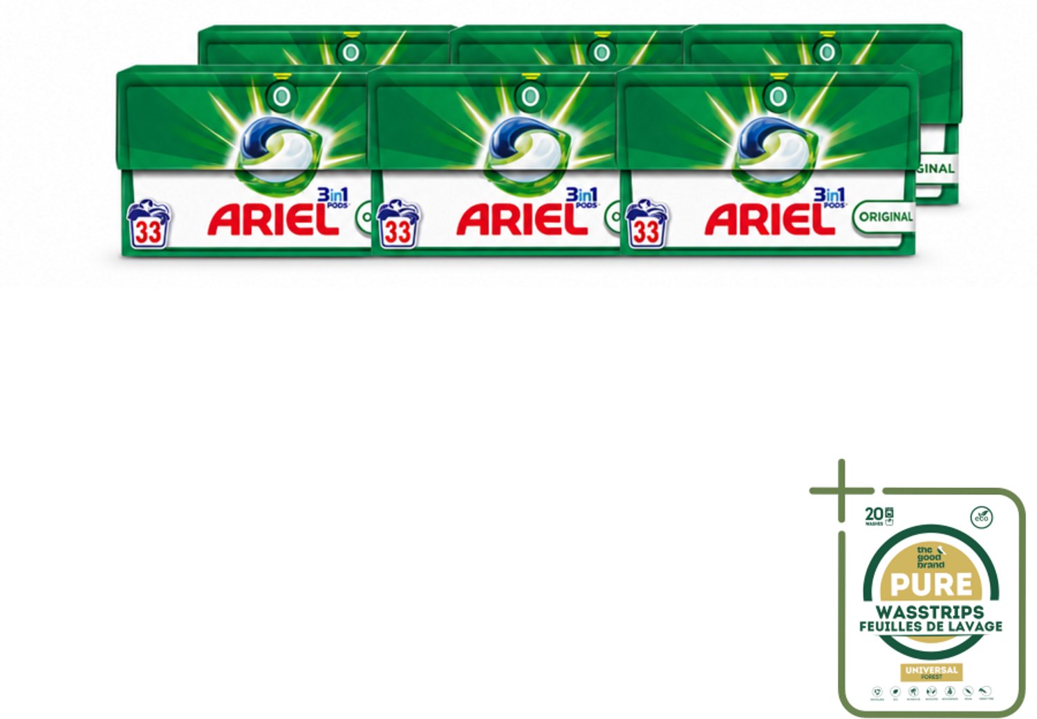 6 x Ariel - 3in1 Wasmiddel Pods - Original - 33 Pods - Wasstrips - 3 In 1 Wasmiddel - Wasmiddel Pod - Wasmiddel Voor Koud Water - Wasmiddel Voor Vlekken - Wasmiddel Voor Frisheid