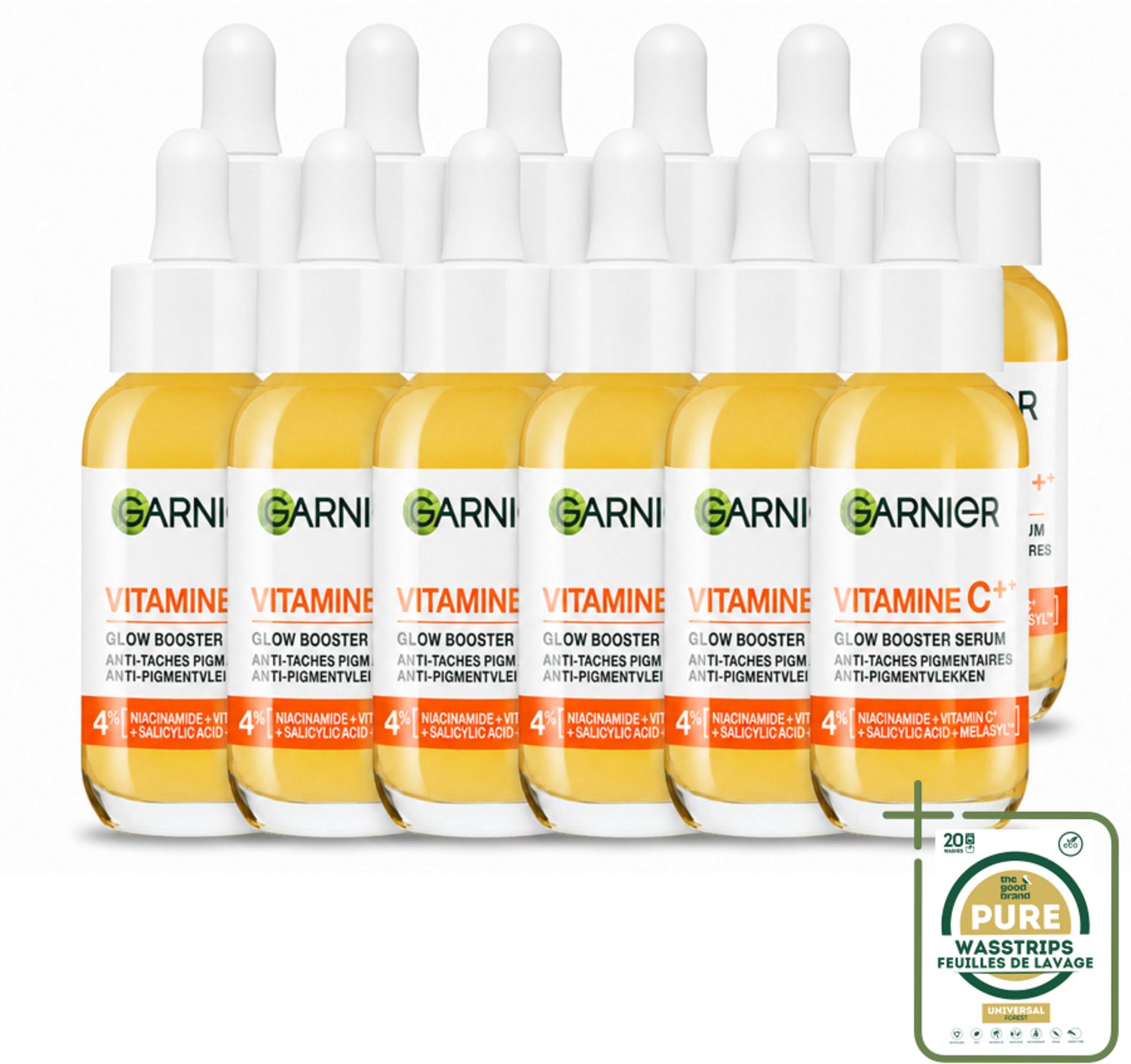 12 x Garnier - SkinActive - Serum - Vitamine C - Tegen Pigmentvlekken - Niacinamide & Salicylzuur - 30 ml - Wasstrips - Vitamine C Serum - Pigmentvlekken - Huidverzorging - Stralende Huid - Huidverlichting