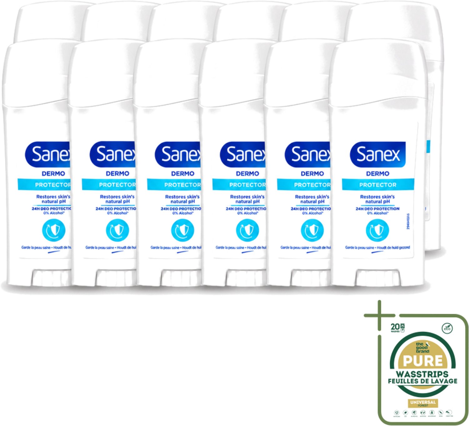 12 x Sanex - Deodorant Stick - Dermo Protector - Huidvriendelijke Formule - 65 ml - Wasstrips - Huidbescherming - Deodorant Stick - Huidvriendelijk - Zweetbehandeling - Geurvermindering