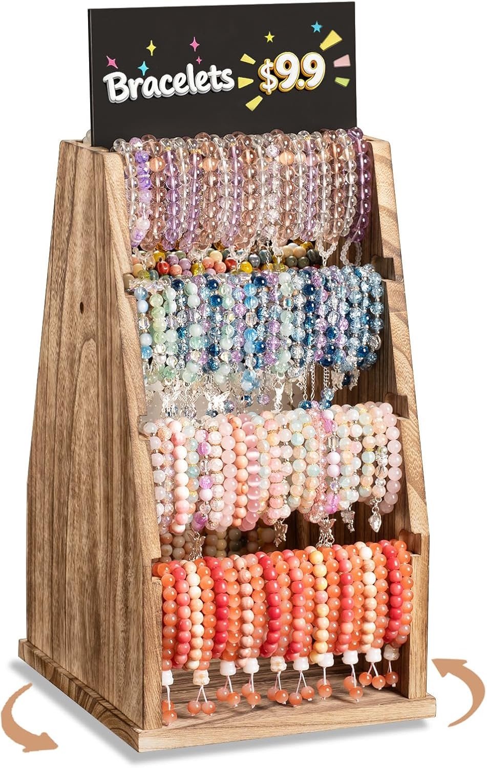 360° Draaibare Armbandhouder van Hout, Grote Capaciteit voor Armbanden en Horloges, Perfect voor Thuis en Beurzen