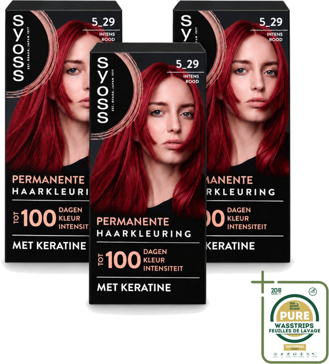 3 x SYOSS - Coloration 5-29 Intens Rood - Haarverf - Grijsdekking - Vermindert Haarbreuk - Wasstrips - Haarverf - Grijsdekking - Permanente Haarkleuring - Intens Rood - Haarverf Grijsdekking