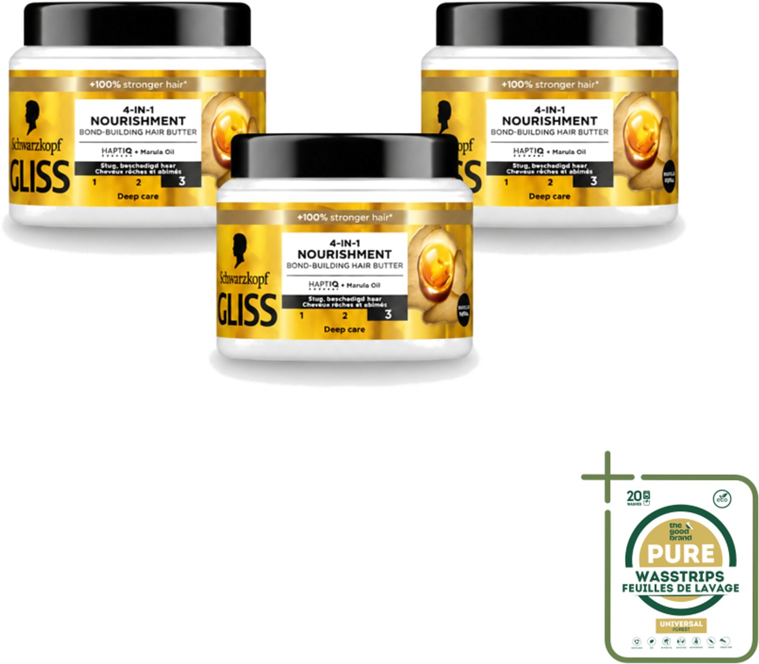 3 x Gliss - Haarmasker - 4in-1 Hair Butter - Voor Intensieve Herstelverzorging - 400 ml - Wasstrips - Haarverzorging - Haarmasker - Herstelhaar - Droog Haar - Beschadigd Haar