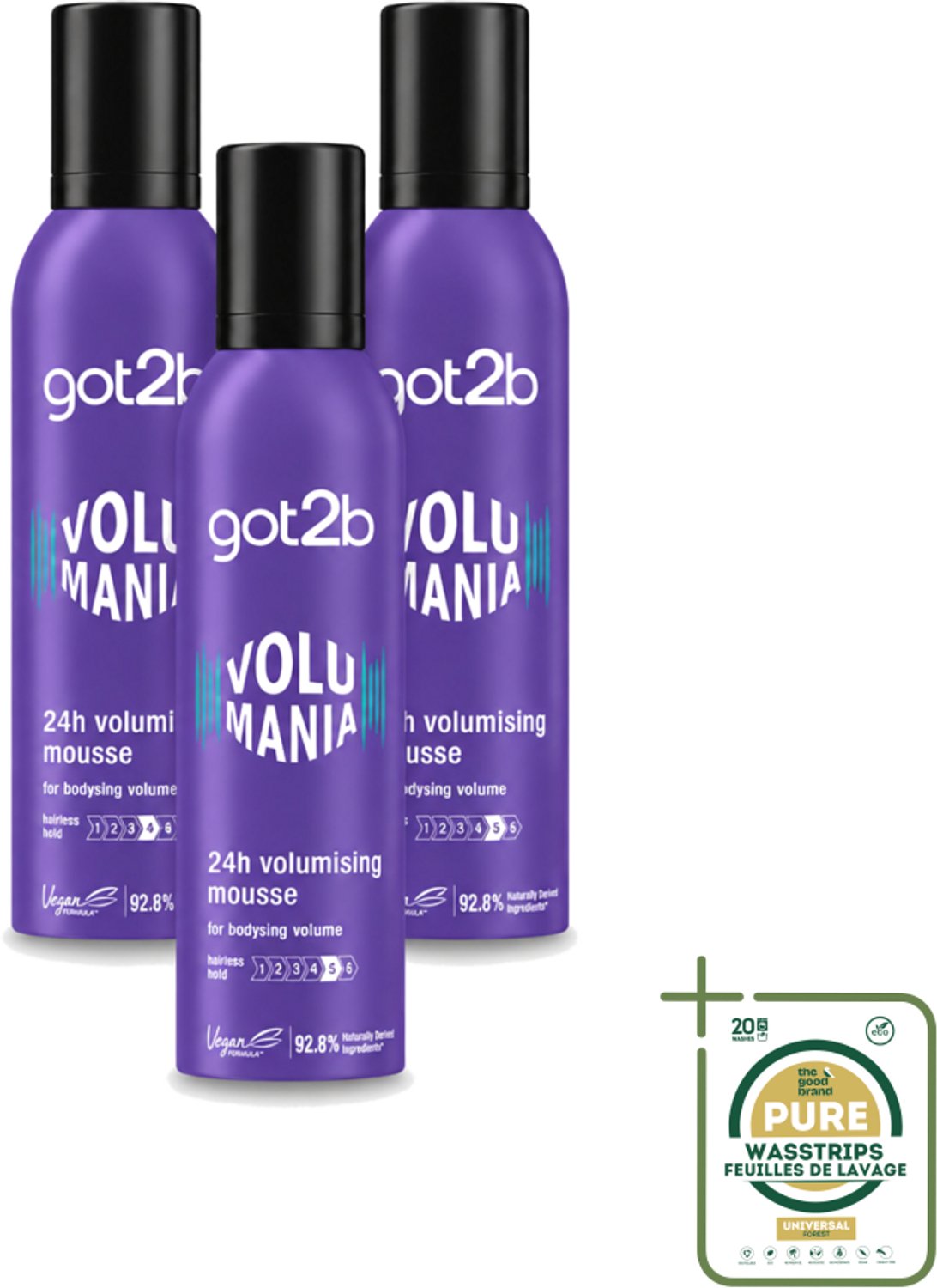 3 x Got2B - Volumemousse - Volumania 24H - 250 ml - Haar Volume - Haarspray - Haarmousse - Vegan Haarproduct - Natuurlijke Ingrediënten