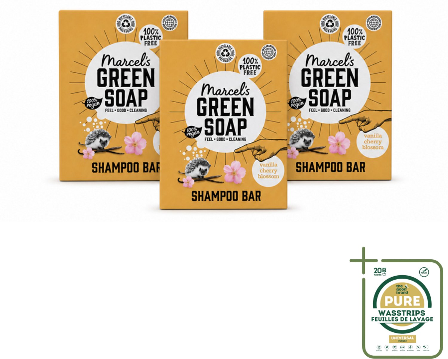 3 x Marcel's Green Soap - Shampoobar - Vanilla & Cherry Blossom - Versterkt & verzorgt - 90 gr - Wasstrips - Shampoobar - Natuurlijke Shampoo - Biologisch Afbreekbaar - Vegan Shampoo - Sulfaatvrij Shampoo