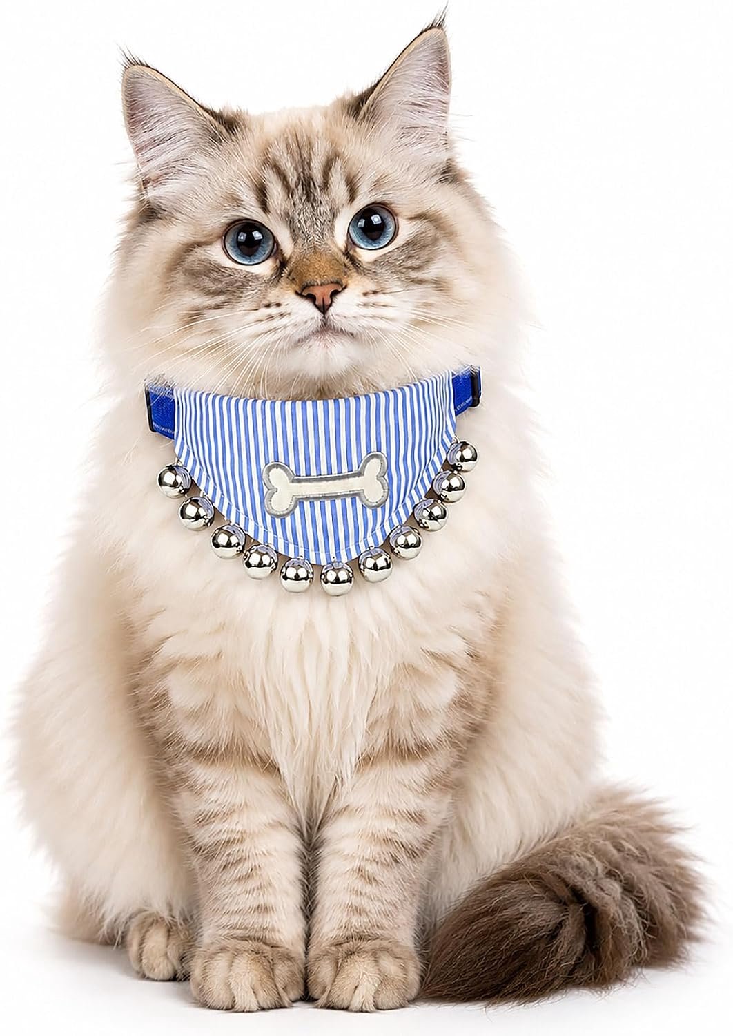 Hondenhalsband met meerdere bellen,schattige hondenhalsband bandana met beenborduurwerk,verstelbare zachte katoenen halsband voor kleine en middelgrote honden,katten,blauw en wit,(blauw,S)