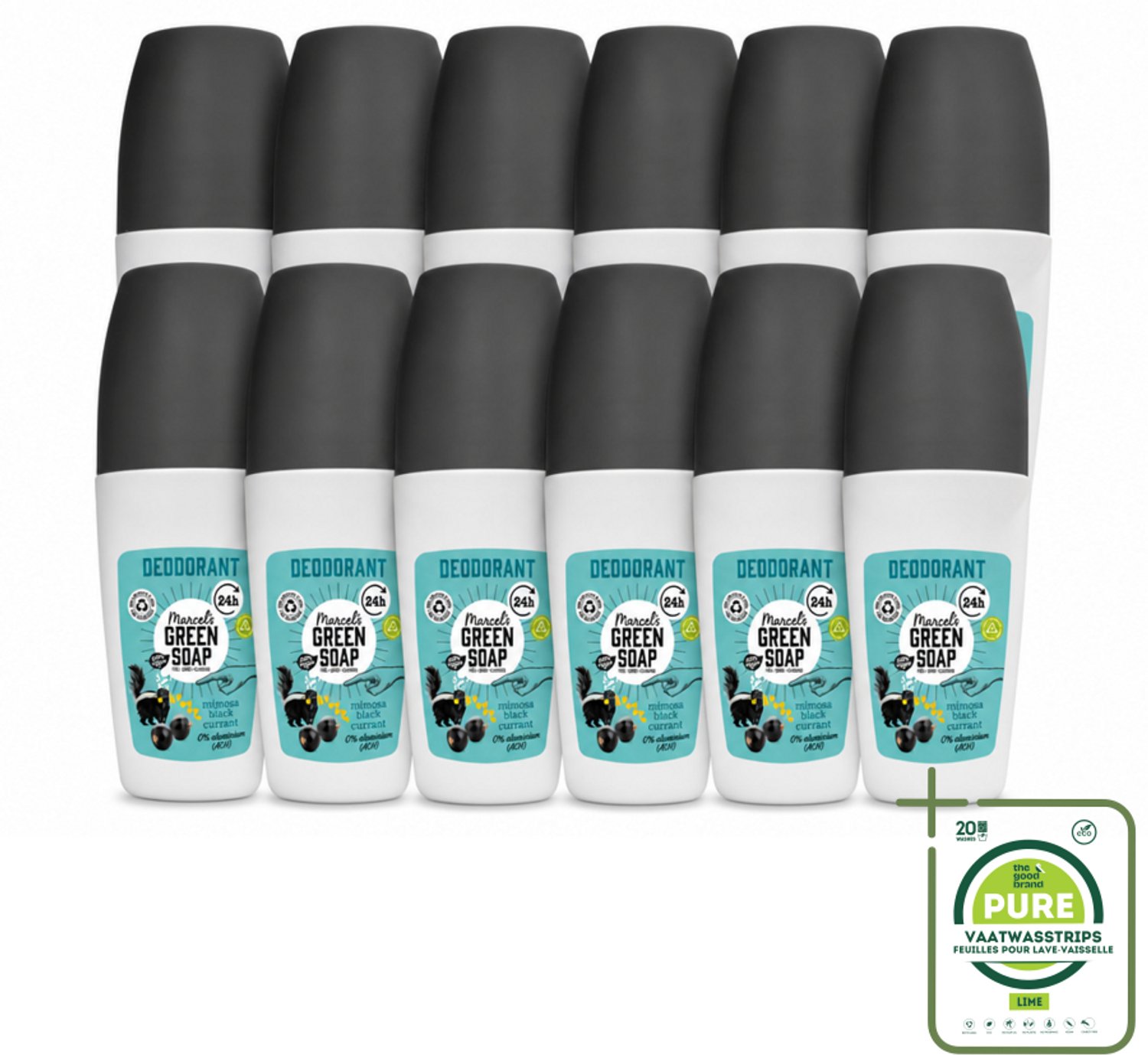 12 x Marcel's Green Soap - Deodorant Roller - Mimosa & Blackcurrant - Langdurige frisheid - 50 ml - Grootverpakking - Vaatwasstrips - Deodorant - Deodorant Roller - Frisheid - Geur - Okselbescherming
