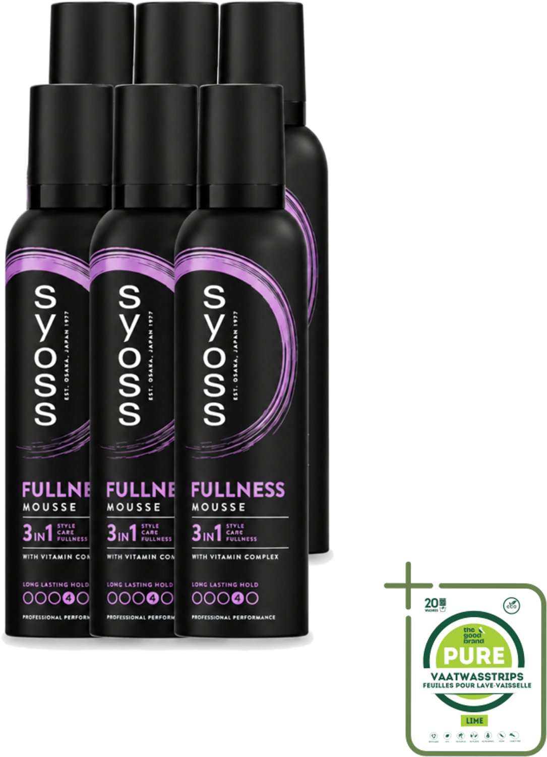 6 x Syoss - Fullness - Haarmousse - Lichtgewicht Volume - 250 ml - Grootverpakking - Vaatwasstrips - Haarvolume - Haarmousse - Haarverzorging - Haarherstel - Vitaminecomplex