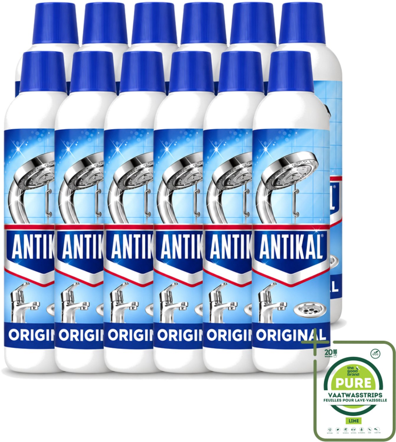 12 x Antikal Original Gel - Kalkreiniger - Extra Hechting - Diepwerkend - 750 ml - Grootverpakking - Vaatwasstrips - Kalkreiniger - Kalkaanslag - Kalkvrij - Anti-druppel - Verticale Oppervlakken