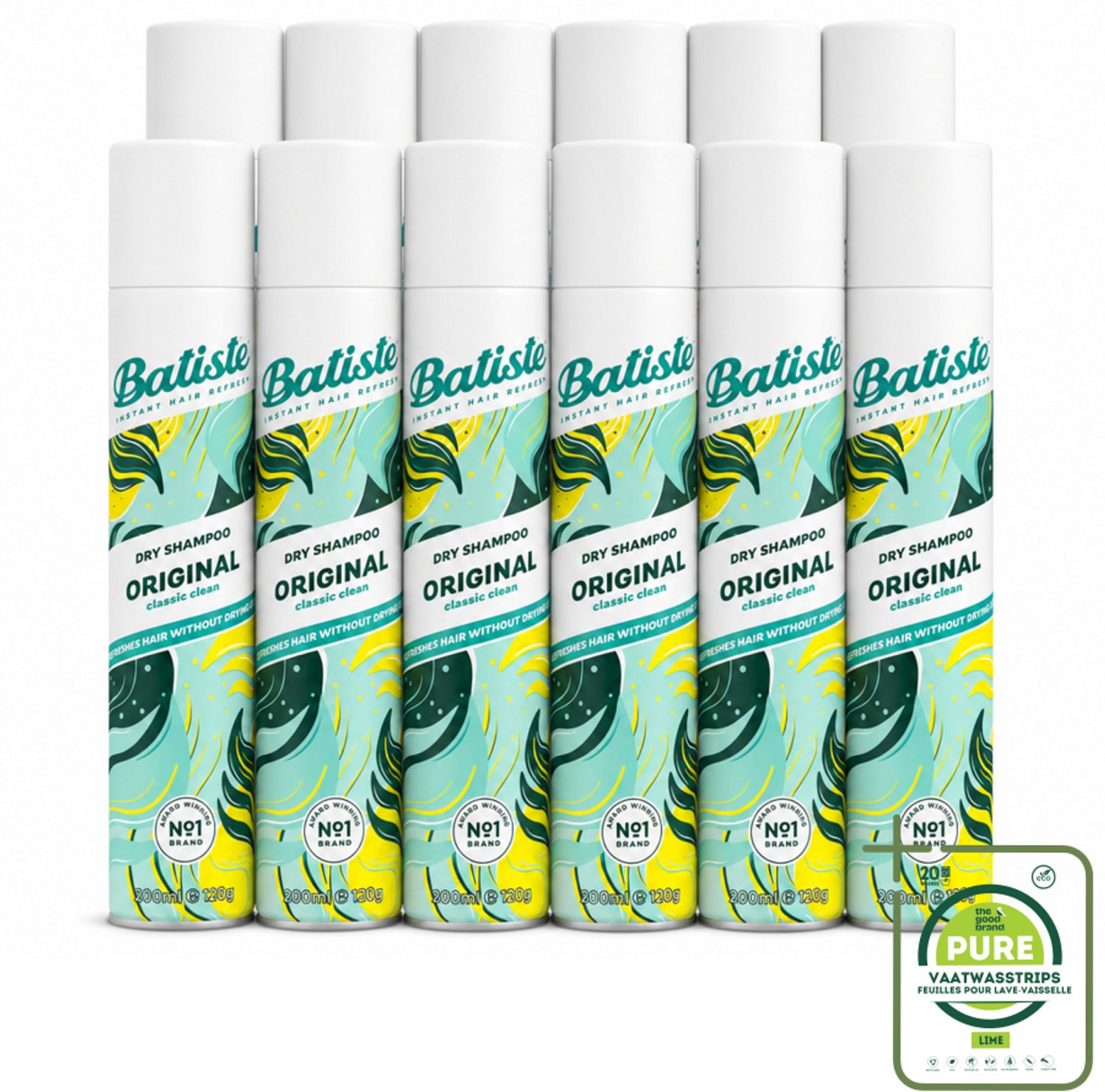 12 x Batiste - Original - Droogshampoo - Klassieke Frisse Geur - Geeft Volume en Textuur - 200ml - Grootverpakking - Vaatwasstrips - Droogshampoo - Haarfris - Haarvolume - Haartype - Haartype