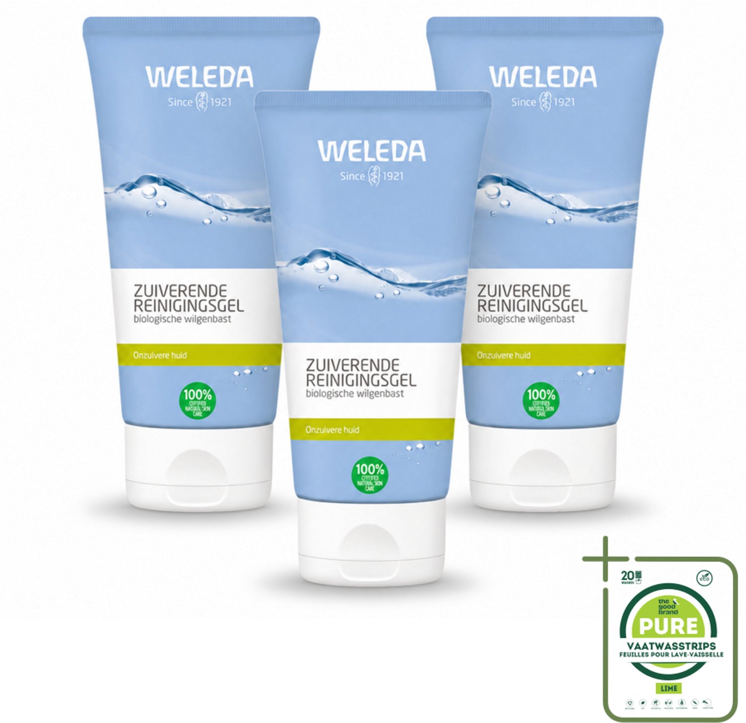 3 x WELEDA - Reinigingsgel Zuiverend - Voor onzuivere huid - 100 ml - Grootverpakking - Vaatwasstrips - Zuiverende Reiniging - Onzuivere Huid - Puistjes - Mee-eters - Natuurlijke Reiniging