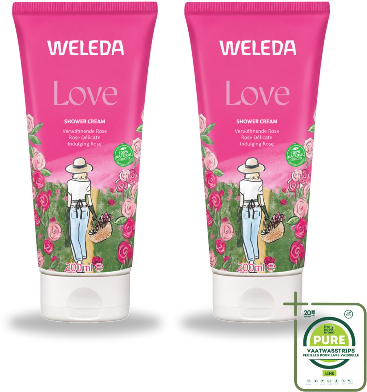 2 x WELEDA - Douchecrème Aroma Shower Love - 200 ml - Grootverpakking - Vaatwasstrips - Douchecrème - Aromatherapie - Liefdevolle Geur - Natuurlijke Verzorging - Wellness