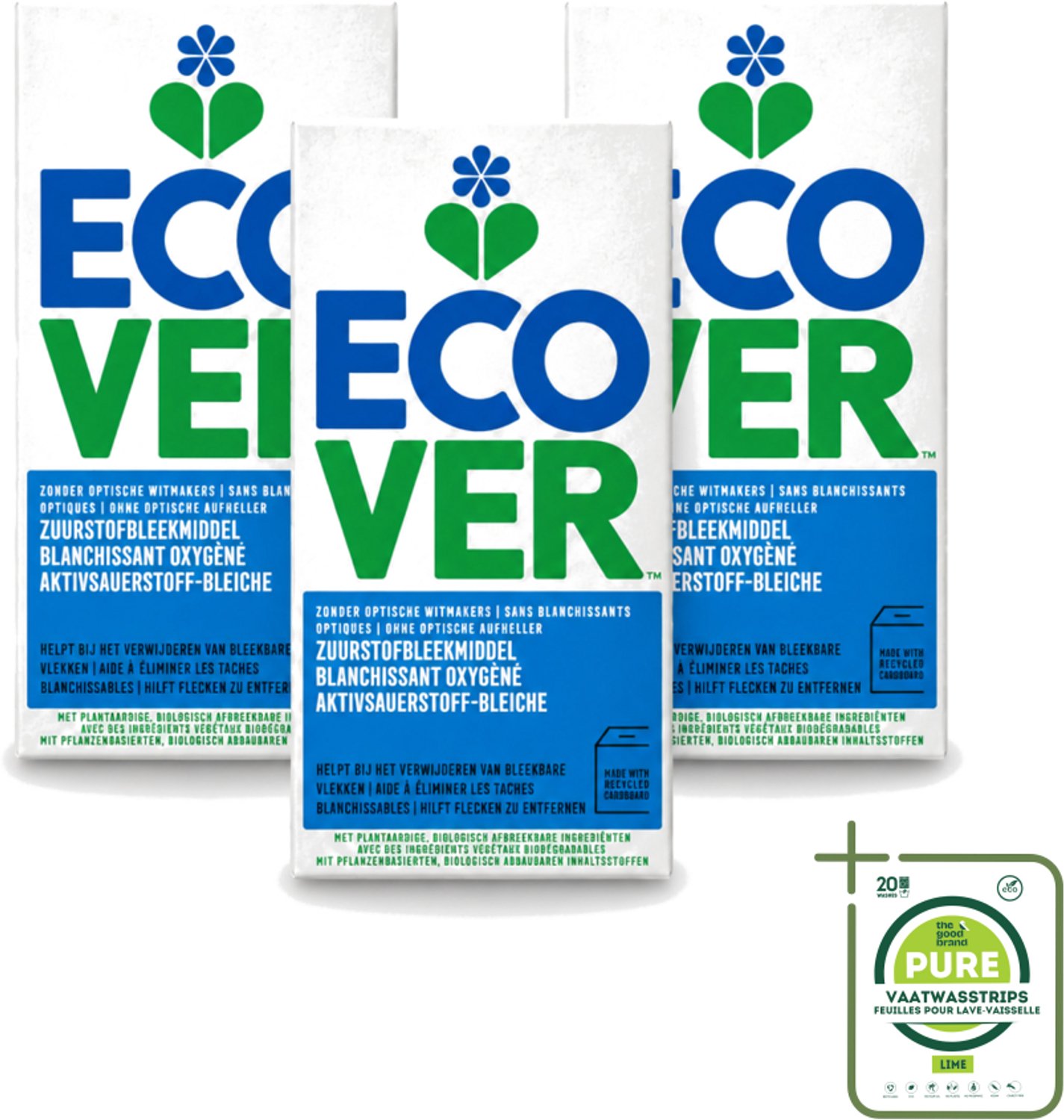 3 x Ecover - Zuurstofbleekmiddel - 400 g - Grootverpakking - Vaatwasstrips - Zuurstofbleekmiddel - Natuurlijke Wasmiddelen - Chloorvrije Bleekmiddel - Vlekverwijdering - Wasmiddel