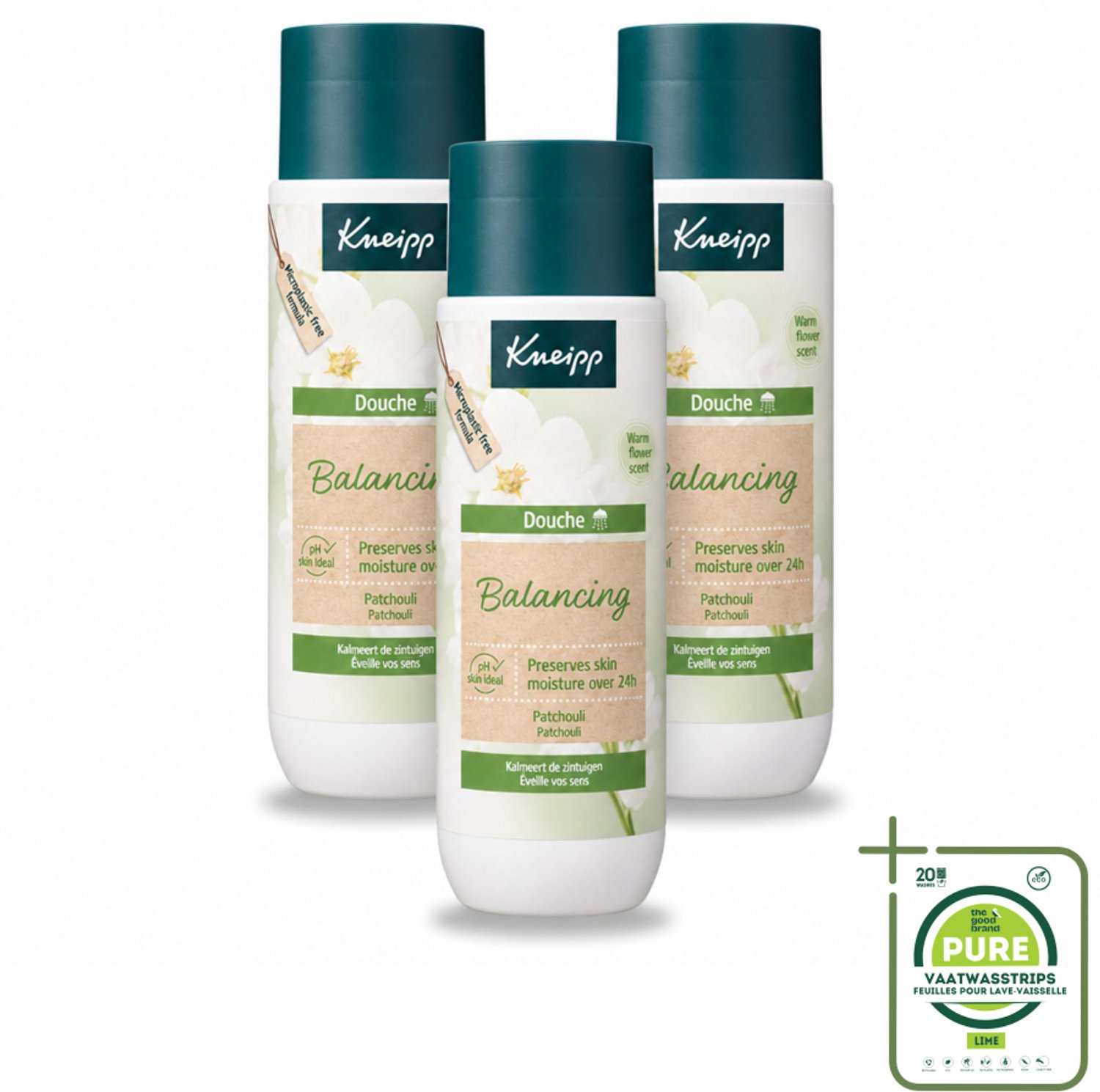 3 x Kneipp - Douchegel - Patchouli - 200 ml - Grootverpakking - Vaatwasstrips - Douchegel Patchouli - Balans Huid - Ontspanning Onder De Douche - Natuurlijke Douchegel - Zachte Geur