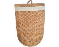 Ronde wasmand met deksel – zeegras – 48 liter – met waszak – naturel