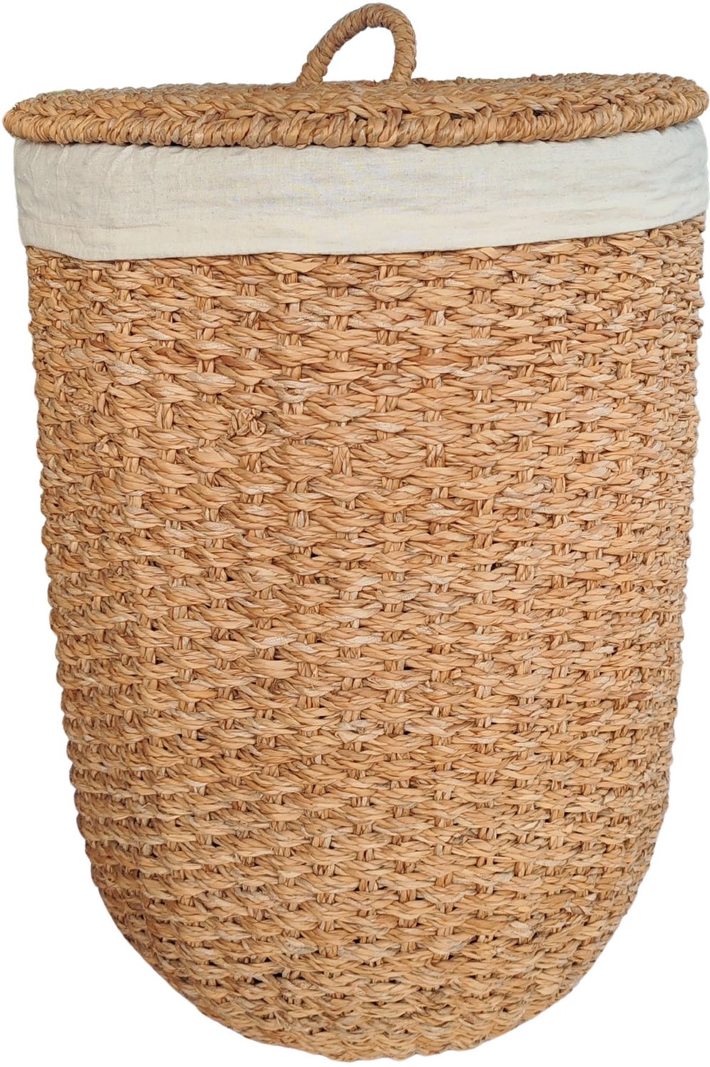 Ronde wasmand met deksel – zeegras – 48 liter – met waszak – naturel