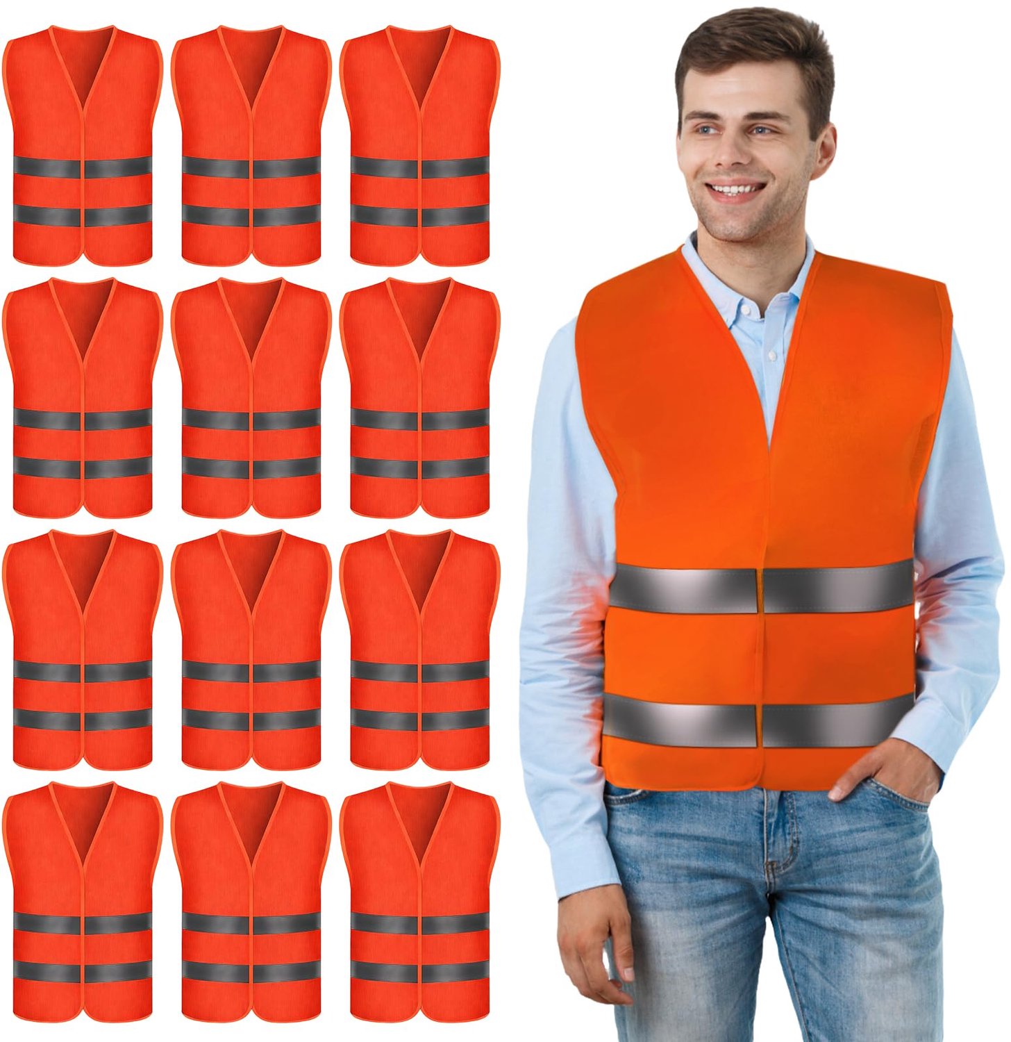 12 stuks veiligheidsvesten voor de auto, oranje-rood, licht reflecterend veiligheidsvesten, veiligheidsvest, pechvest - ShopVlot