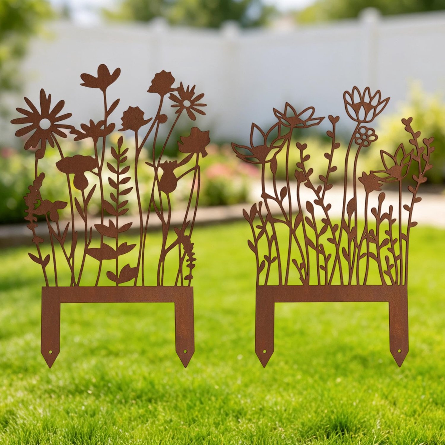 SINRAD 2 stuks tuinspikes bloem metaal roest decoratie decoratie - ShopVlot