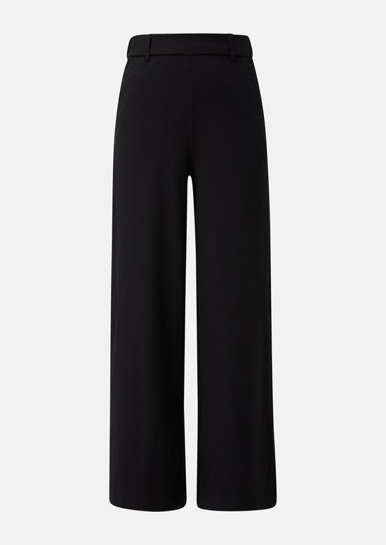 Zwarte broek met wijde pijpen en een gestructureerde tailleband.