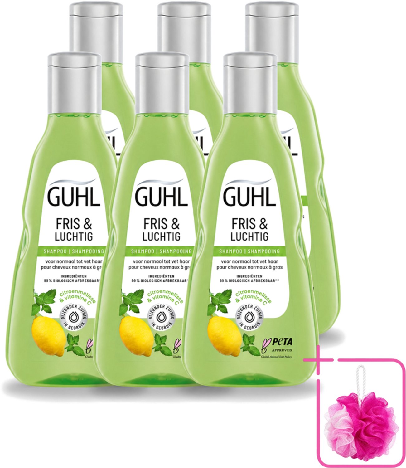 6 x Guhl - Shampoo - Fris & Luchtig - 250 ml - Bulkverpakking - Fris haar - Douchemop - Luchtig haar