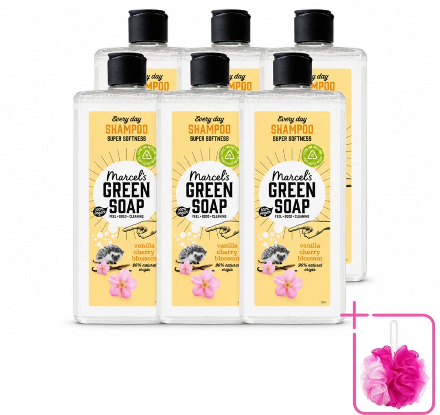 6 x Marcel's Green Soap - Every Day Shampoo - Vanilla & Cherry Blossom - Versterkt & verzorgt - 300 ml - Bulkverpakking - Dagelijks shampoo - Douchemop - Natuurlijke shampoo
