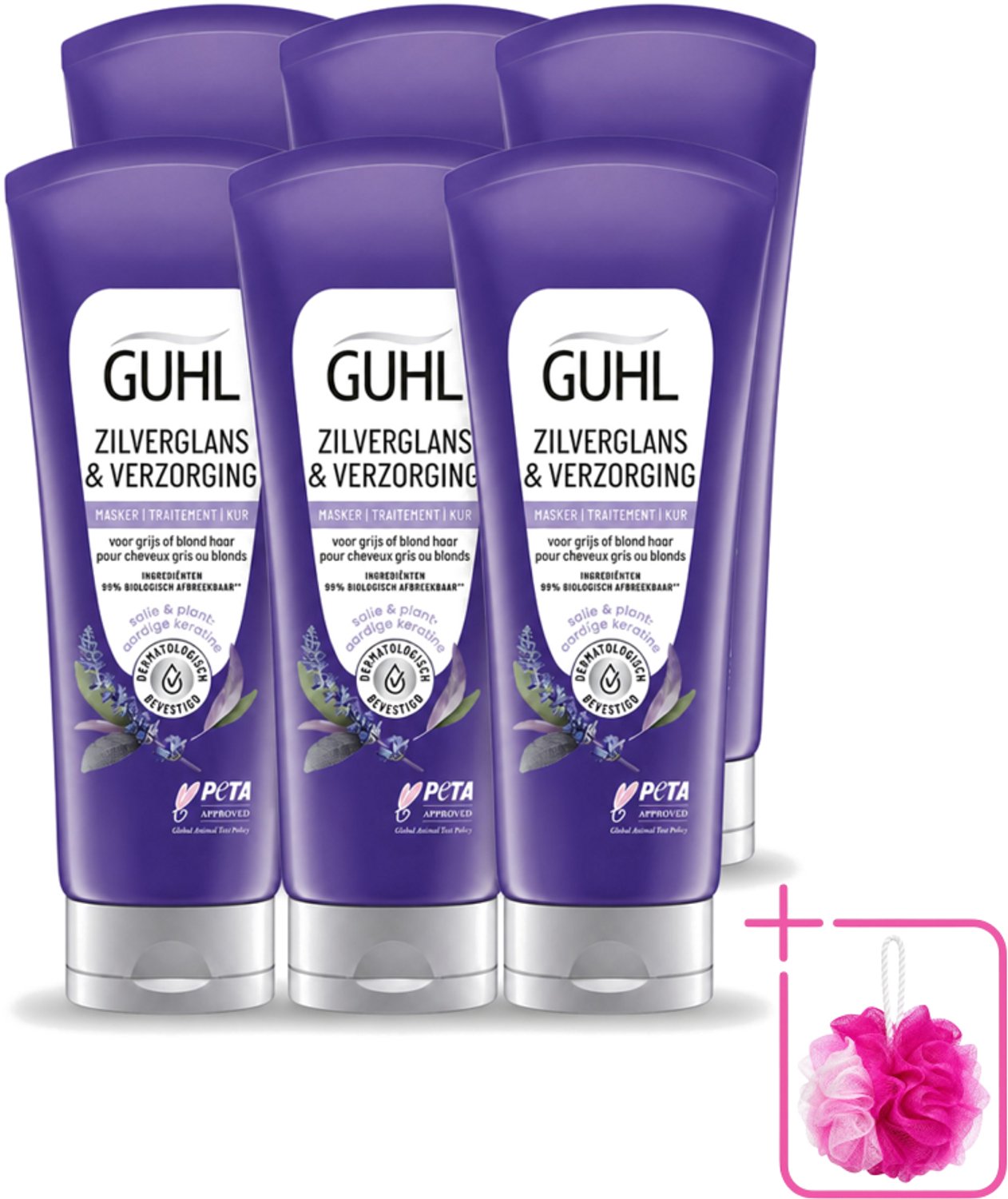 6 x Guhl - Haarmasker - Zilverglans & Verzorging Anti-Geel - 200 ml - Bulkverpakking - Anti-geel haarmasker - Douchemop - Geel gloed neutraliseren