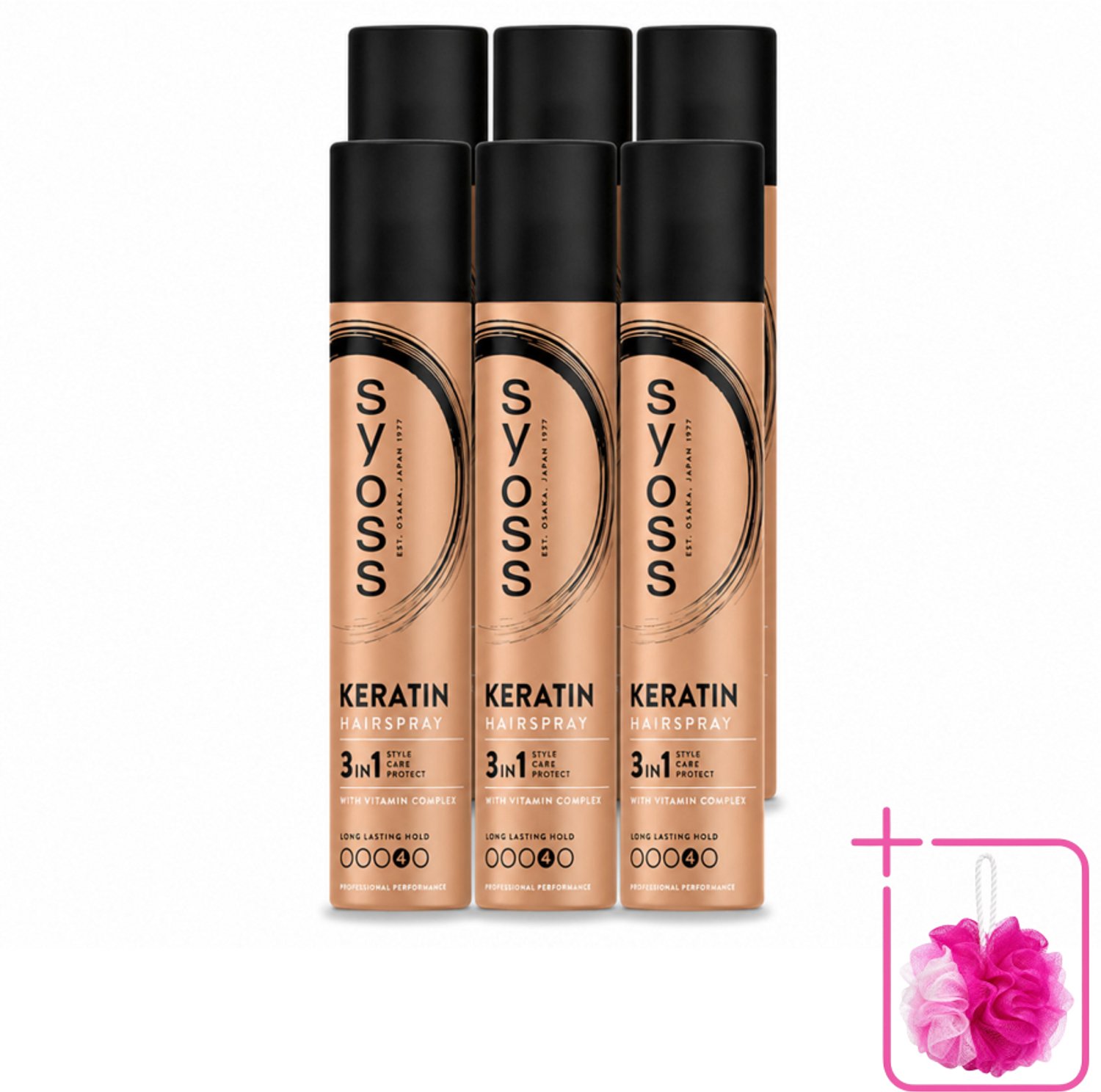 6 x Syoss - Keratin - Haarspray - Versterkt & Fixeert - 300 ml - Bulkverpakking - Haarspray - Douchemop - Haarversterken