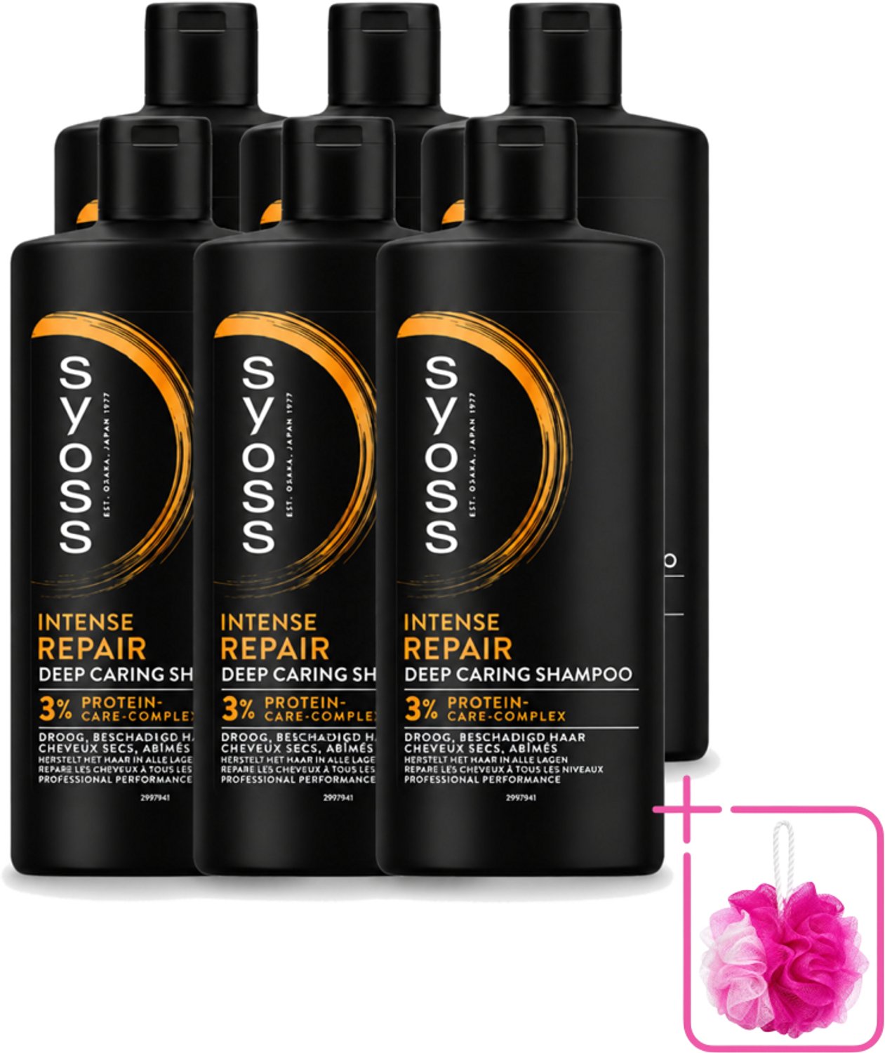 6 x SYOSS - Repair 440 ml - Shampoo - Herstellende Formule - 440ml - Bulkverpakking - Herstel haar - Douchemop - Beschadigd haar