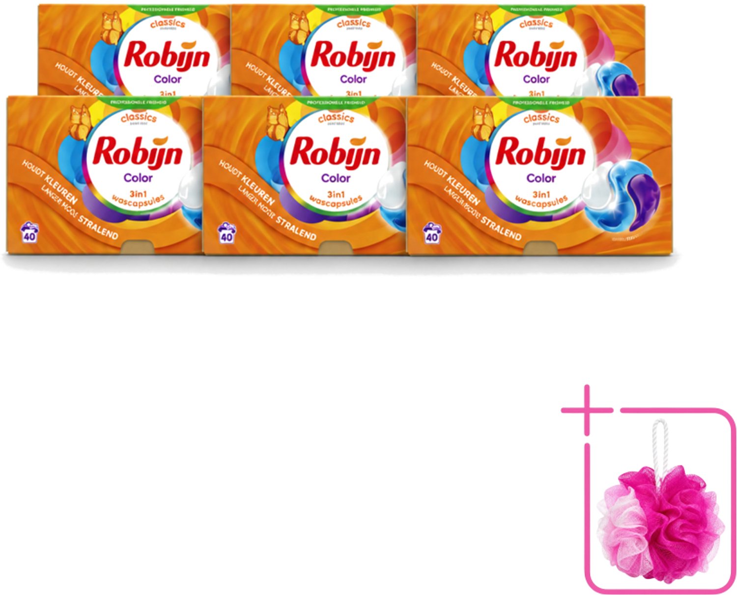 6 x Robijn - 3-in-1 Color - Wascapsules - 40 Wasbeurten - Bulkverpakking - Wascapsules - Douchemop - Kleur