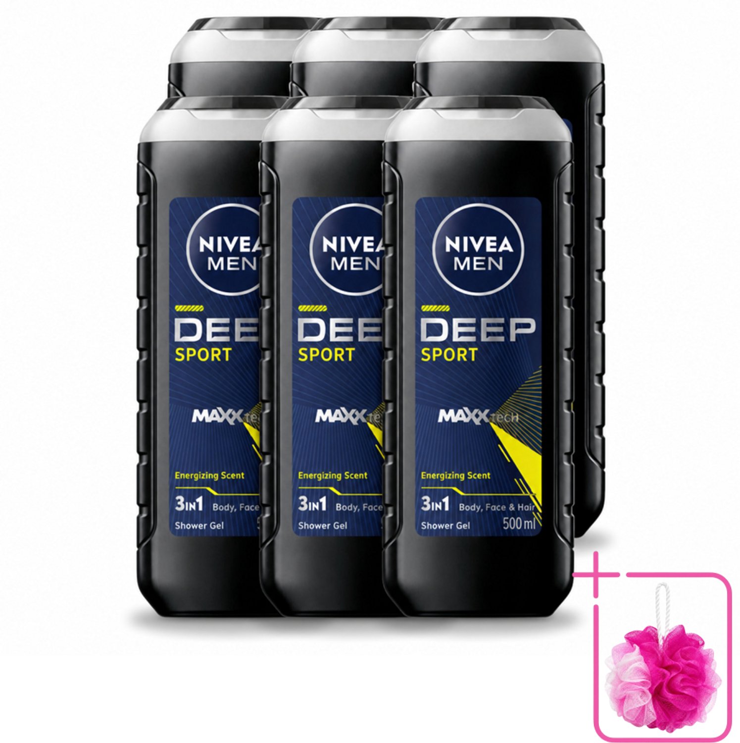6 x NIVEA MEN - Douchegel - Deep Sport - 500 ml - Bulkverpakking - Sportdouchegel - Douchemop - Mannelijke douchegel