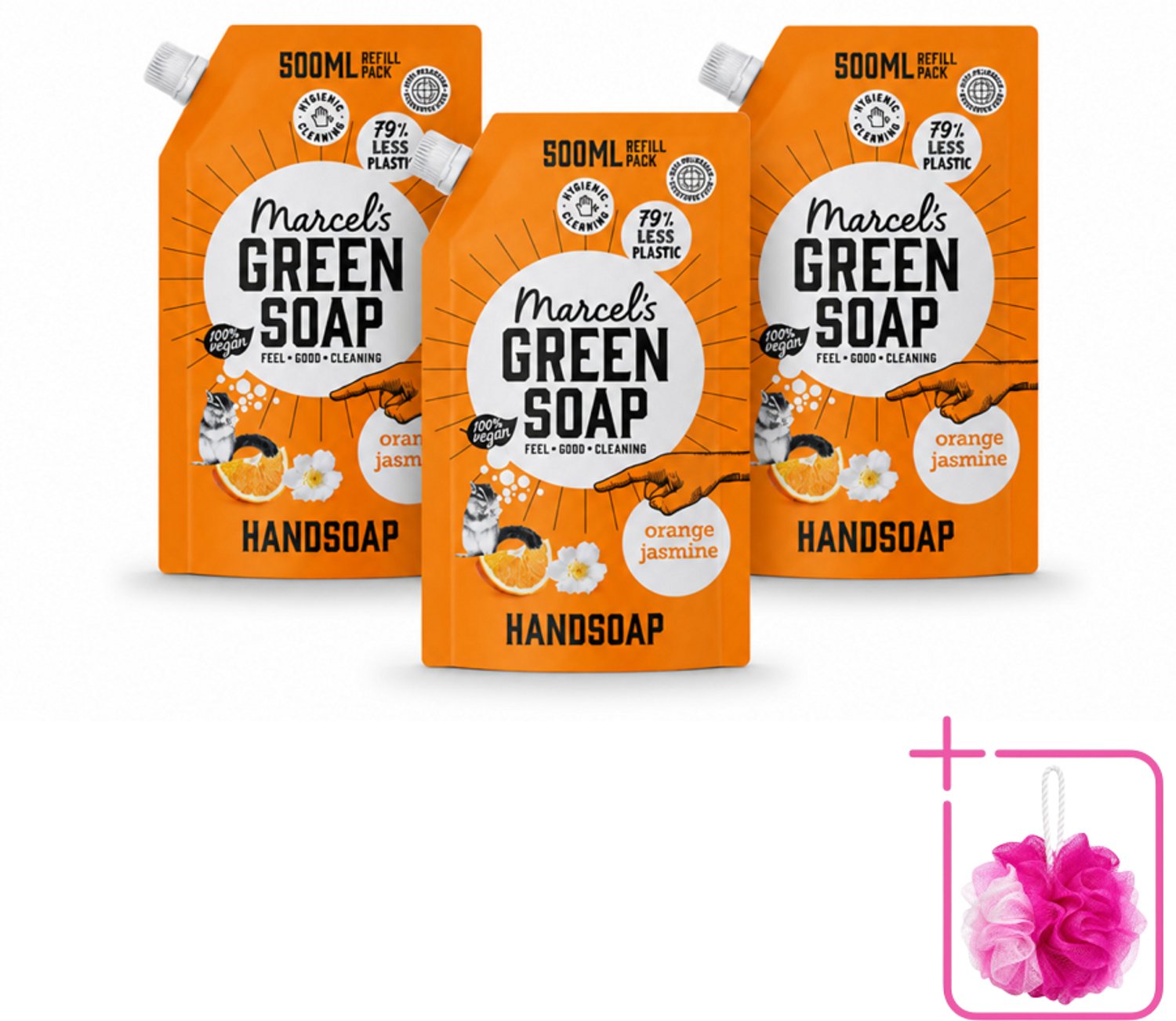3 x Marcel’s Green Soap – Handzeep Navulling – Sinaasappel & Jasmijn – 500 ml - Bulkverpakking - Handzeep - Douchemop - Sinaasappel