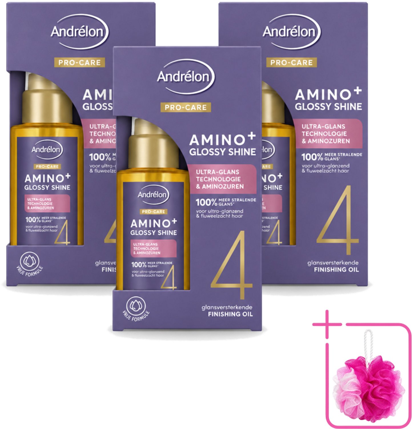 3 x Andrélon – Finishing Oil – Pro Care Amino+ Glossy Shine – 50 ml - Bulkverpakking - Glans haar - Douchemop - Pluisvrij haar